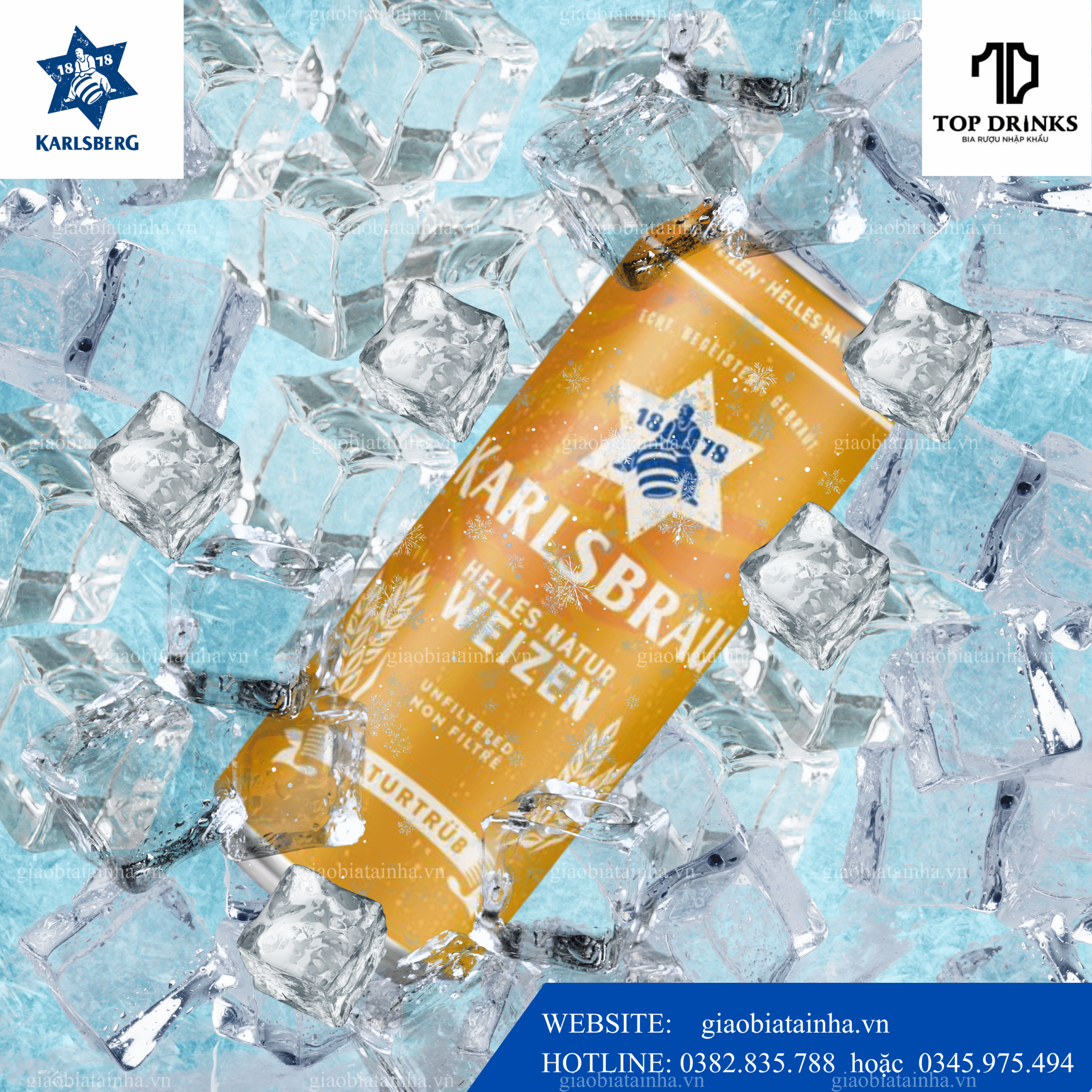 Bia Karlsbrau Helles Natur Weizen 5% - Thùng 24 lon 500ml