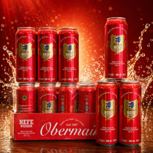 Bia Obermain Hefe Weizen Lon 500ml – Hương vị lúa mì Đức chuẩn mực